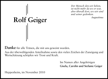 Traueranzeige von Rolf Geiger von Starkenburger Echo