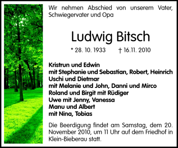 Traueranzeige von Ludwig Bitsch von Echo-Zeitungen (Gesamtausgabe)