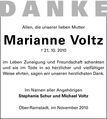 Traueranzeige von Marianne Voltz von Echo-Zeitungen (Gesamtausgabe)