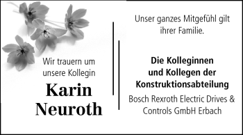 Traueranzeige von Karin Neuroth von Echo-Zeitungen (Gesamtausgabe) Traueranzeige von Karin Neuroth von Echo-Zeitungen (Gesamtausgabe)
