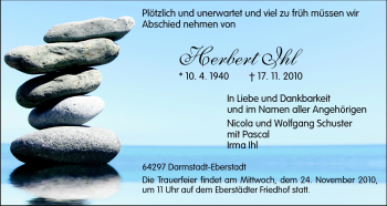 Traueranzeige von Herbert Ihl von Darmstädter Echo, Odenwälder Echo, Rüsselsheimer Echo, Groß-Gerauer-Echo, Ried Echo