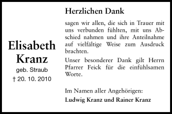 Traueranzeige von Elisabeth Kranz von Odenwälder Echo