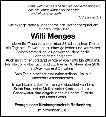Traueranzeige von Willi Menges von Odenwälder Echo