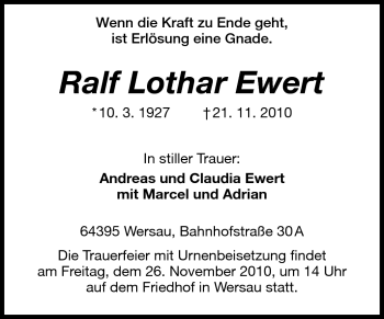 Traueranzeige von Ralf Lothar Ewert von Echo-Zeitungen (Gesamtausgabe)