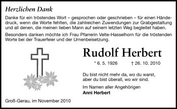 Traueranzeige von Rudolf Herbert von Rüsselsheimer Echo, Groß-Gerauer-Echo, Ried Echo