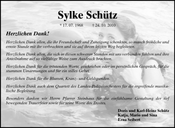 Traueranzeige von Sylke Schütz von Echo-Zeitungen (Gesamtausgabe)