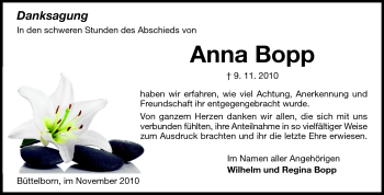 Traueranzeige von Anna Bopp von Rüsselsheimer Echo, Groß-Gerauer-Echo, Ried Echo