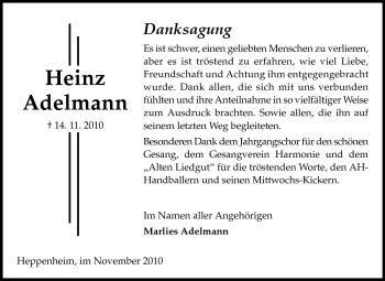 Traueranzeige von Heinz Adelmann von Starkenburger Echo