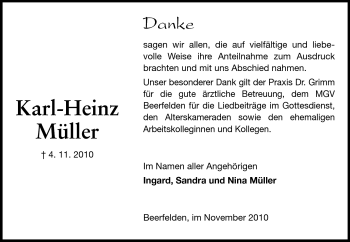 Traueranzeige von Karl-Heinz Müller von Odenwälder Echo