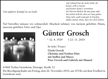Traueranzeige von Günter Grosch von Rüsselsheimer Echo, Groß-Gerauer-Echo, Ried Echo