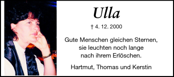Traueranzeige von Ulla Ensenbach von Darmstädter Echo, Odenwälder Echo, Rüsselsheimer Echo, Groß-Gerauer-Echo, Ried Echo