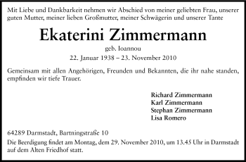 Traueranzeige von Ekaterini Zimmermann von Darmstädter Echo, Odenwälder Echo, Rüsselsheimer Echo, Groß-Gerauer-Echo, Ried Echo