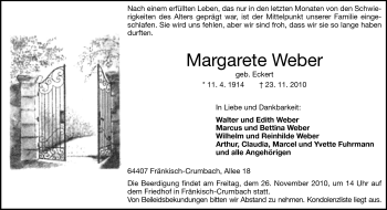 Traueranzeige von Margarete Weber von Odenwälder Echo