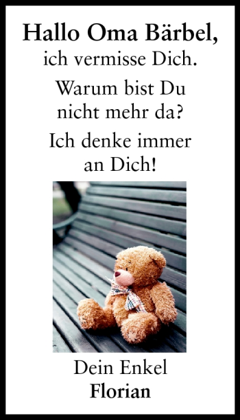 Traueranzeige von Barbara Margaretha-Wilhemine Muth von Echo-Zeitungen (Gesamtausgabe)