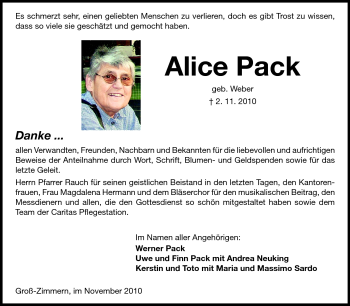 Traueranzeige von Alice Pack von Echo-Zeitungen (Gesamtausgabe)