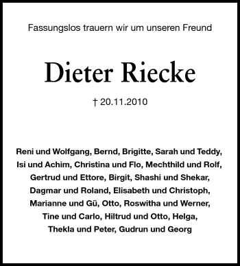 Traueranzeige von Hans-Dieter Riecke von Echo-Zeitungen (Gesamtausgabe)