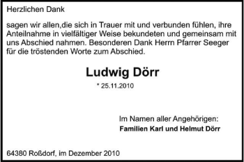 Traueranzeige von Ludwig Dörr von Echo-Zeitungen (Gesamtausgabe)
