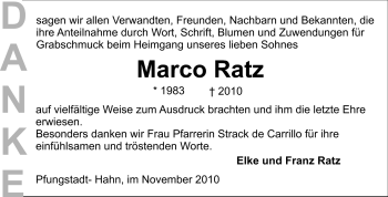Traueranzeige von Marco Ratz von Echo-Zeitungen (Gesamtausgabe)
