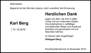 Traueranzeige von Karl Berg von Echo-Zeitungen (Gesamtausgabe)