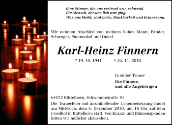 Traueranzeige von Karl-Heinz Finnern von Rüsselsheimer Echo, Groß-Gerauer-Echo, Ried Echo