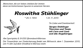 Traueranzeige von Roswitha Stühlinger von Echo-Zeitungen (Gesamtausgabe)