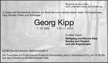 Traueranzeige von Georg Kipp von Darmstädter Echo, Odenwälder Echo, Rüsselsheimer Echo, Groß-Gerauer-Echo, Ried Echo