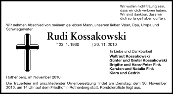 Traueranzeige von Rudi Kossakowski von Odenwälder Echo