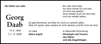 Traueranzeige von Georg Daab von Echo-Zeitungen (Gesamtausgabe)