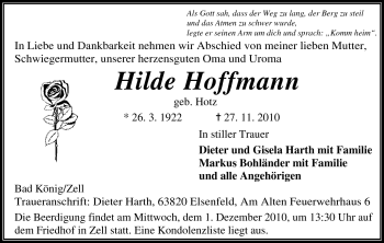 Traueranzeige von Hilde Hoffmann von Odenwälder Echo