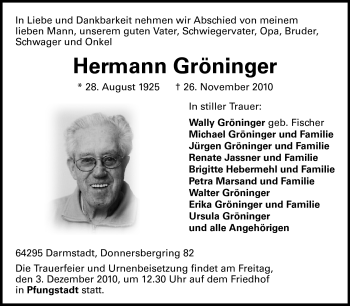 Traueranzeige von Hermann Gröninger von Echo-Zeitungen (Gesamtausgabe)