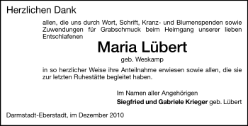 Traueranzeige von Maria Lübert von Echo-Zeitungen (Gesamtausgabe)
