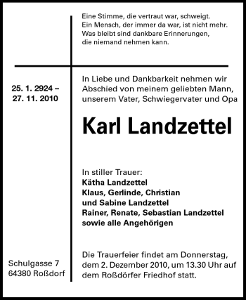 Traueranzeige von Karl Landzettel von Echo-Zeitungen (Gesamtausgabe)
