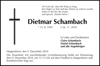 Traueranzeige von Dietmar Schambach von Starkenburger Echo