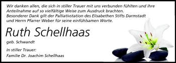 Traueranzeige von RUTH SCHELLHAAS von Echo-Zeitungen (Gesamtausgabe)