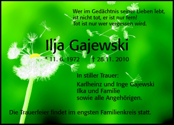 Traueranzeige von Ilja Gajewsli von Echo-Zeitungen (Gesamtausgabe)