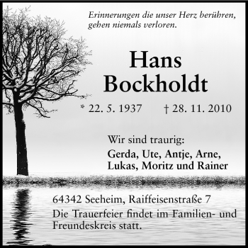 Traueranzeige von Hans Bockholdt von Echo-Zeitungen (Gesamtausgabe)