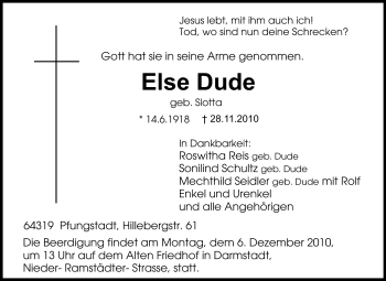 Traueranzeige von Else Dude von Echo-Zeitungen (Gesamtausgabe)