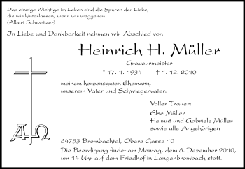 Traueranzeige von Heinrich H. Müller von Odenwälder Echo