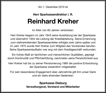 Traueranzeige von Reinhard Kreher von Echo-Zeitungen (Gesamtausgabe)