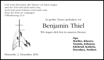 Traueranzeige von Benjamin Thiel von Rüsselsheimer Echo, Groß-Gerauer-Echo, Ried Echo
