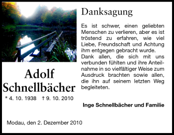 Traueranzeige von Adolf Schnellbächer von Echo-Zeitungen (Gesamtausgabe)