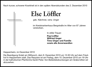 Traueranzeige von Else Löffler von Starkenburger Echo