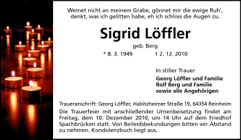 Traueranzeige von Sigrid Löffler von Darmstädter Echo, Odenwälder Echo, Rüsselsheimer Echo, Groß-Gerauer-Echo, Ried Echo