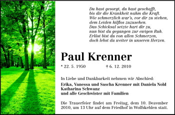 Traueranzeige von Paul Krenner von Echo-Zeitungen (Gesamtausgabe)