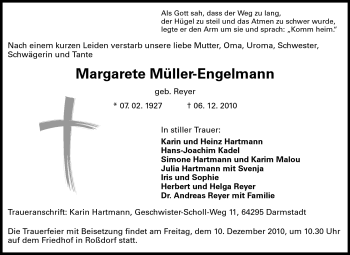 Traueranzeige von Müller-Engelmann Margarete von Echo-Zeitungen (Gesamtausgabe)