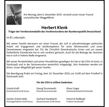 Traueranzeige von Herbert Klenk von Rüsselsheimer Echo, Groß-Gerauer-Echo, Ried Echo