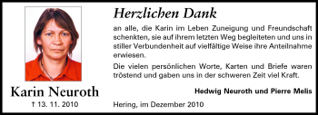 Traueranzeige von Karin Neuroth von Darmstädter Echo, Odenwälder Echo, Rüsselsheimer Echo, Groß-Gerauer-Echo, Ried Echo Traueranzeige von Karin Neuroth von Darmstädter Echo, Odenwälder Echo, Rüsselsheimer Echo, Groß-Gerauer-Echo, Ried Echo
