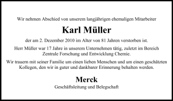 Traueranzeige von Karl Müller von Echo-Zeitungen (Gesamtausgabe)