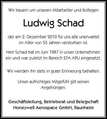 Traueranzeige von Ludwig Schad von Rüsselsheimer Echo, Groß-Gerauer-Echo, Ried Echo