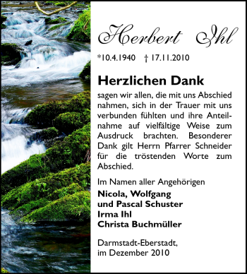 Traueranzeige von Herbert Ihl von Darmstädter Echo, Odenwälder Echo, Rüsselsheimer Echo, Groß-Gerauer-Echo, Ried Echo